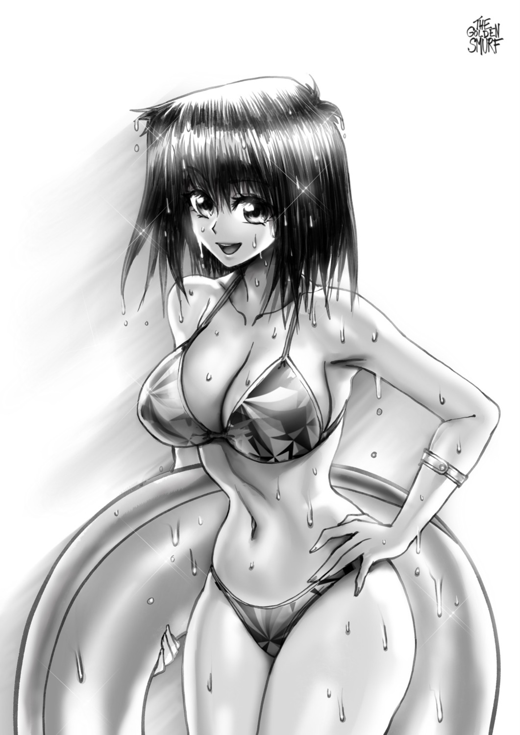 bikini mazaki_anzu monochrome swimsuits thegoldensmurf wet yugioh