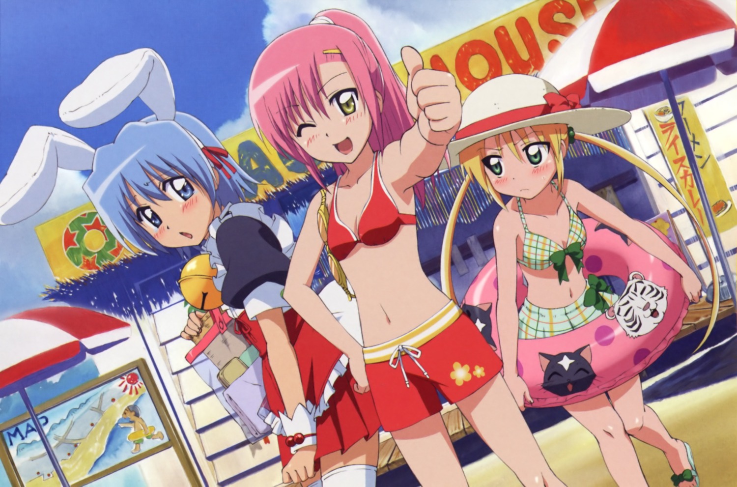 animal_ears ayasaki_hayate bikini bunny_ears crossdress hayate_no_gotoku katsura_hinagiku sanzenin_nagi swimsuits thighhighs