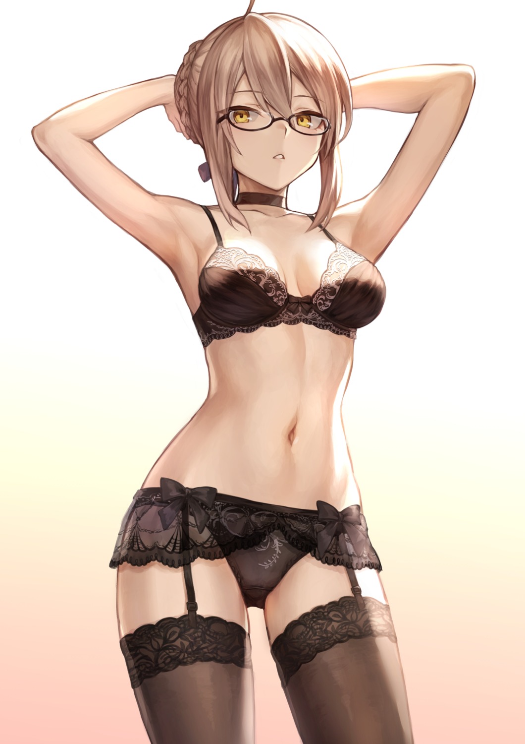 bra cleavage fate/grand_order garter_belt heroine_x_alter lingerie mashu_(003) megane pantsu stockings thighhighs