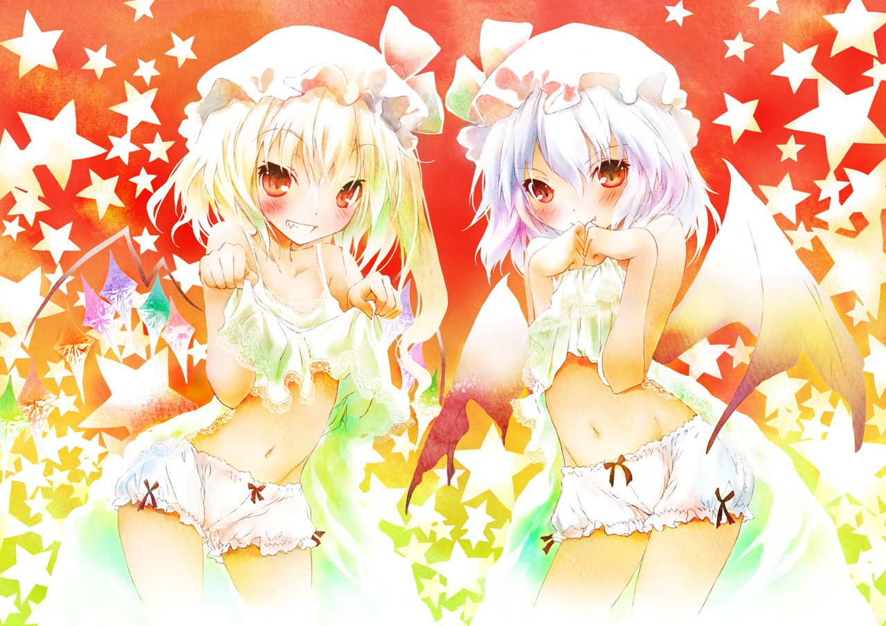 bloomers flandre_scarlet lingerie remilia_scarlet saeki_thoma touhou wings