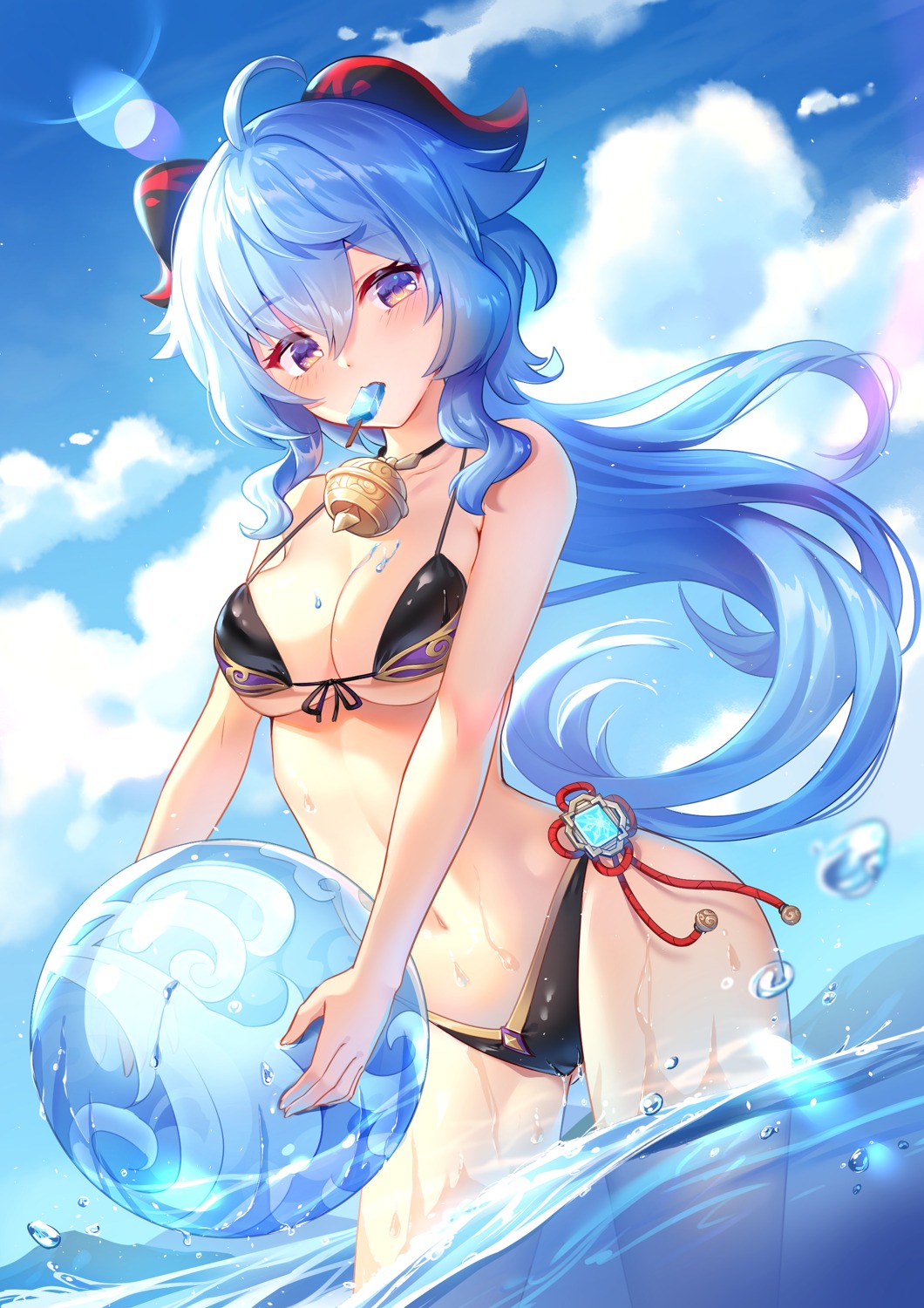 artist_revision bikini ganyu genshin_impact horns lalazyt swimsuits wet