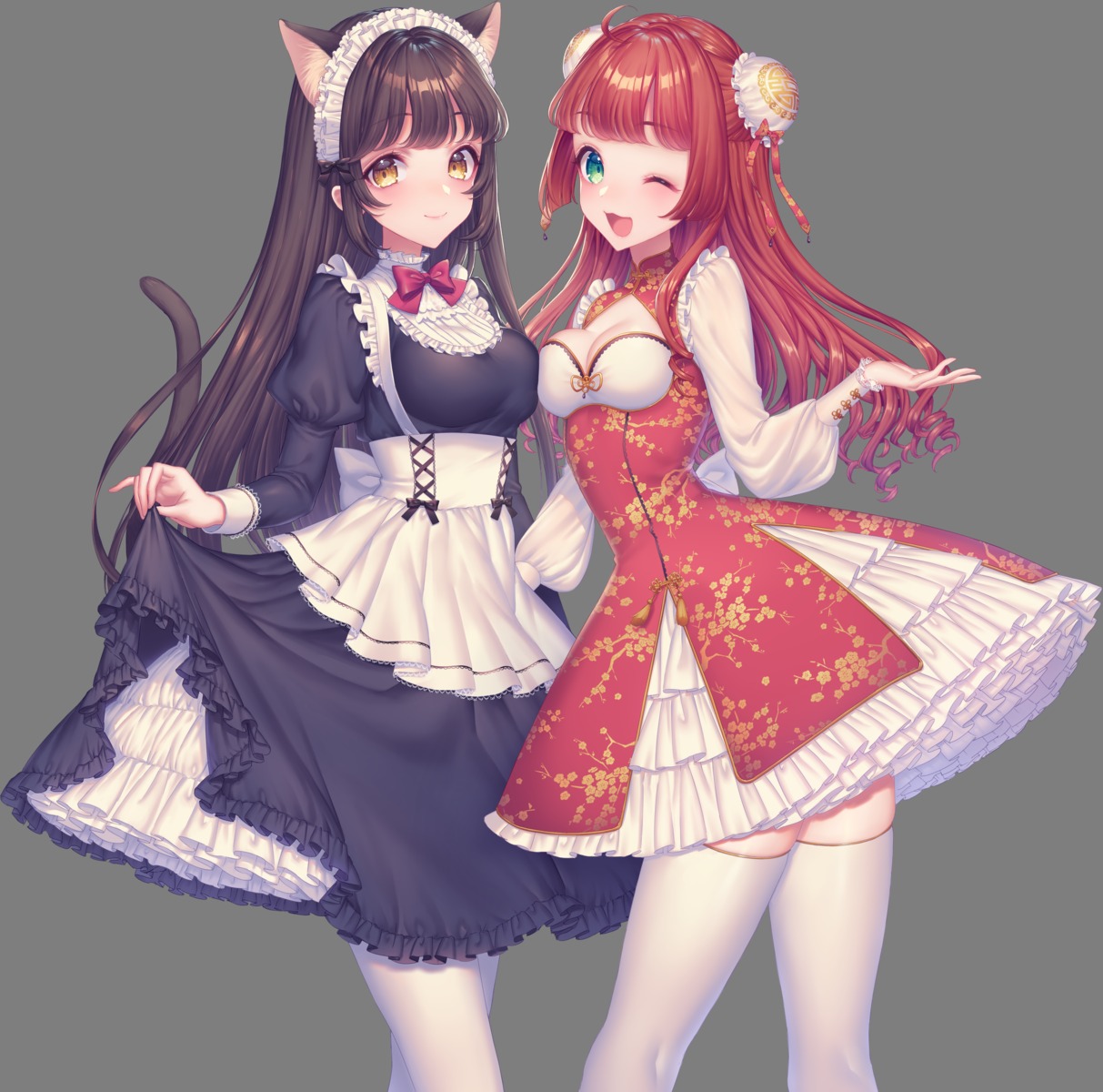 animal_ears cleavage lolita_fashion maid nekomimi sakura_shiho skirt_lift tail thighhighs transparent_png