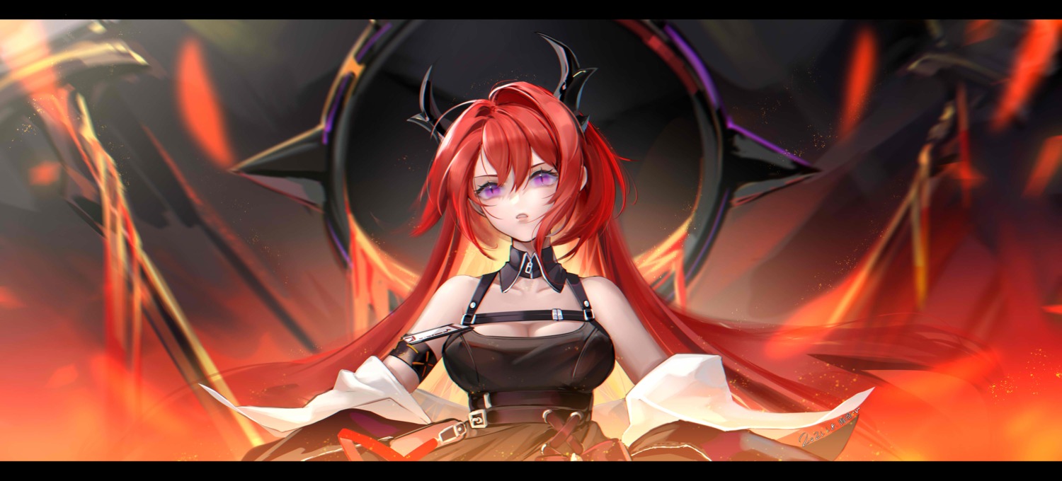 arknights cleavage haimian-v- horns surtr_(arknights)
