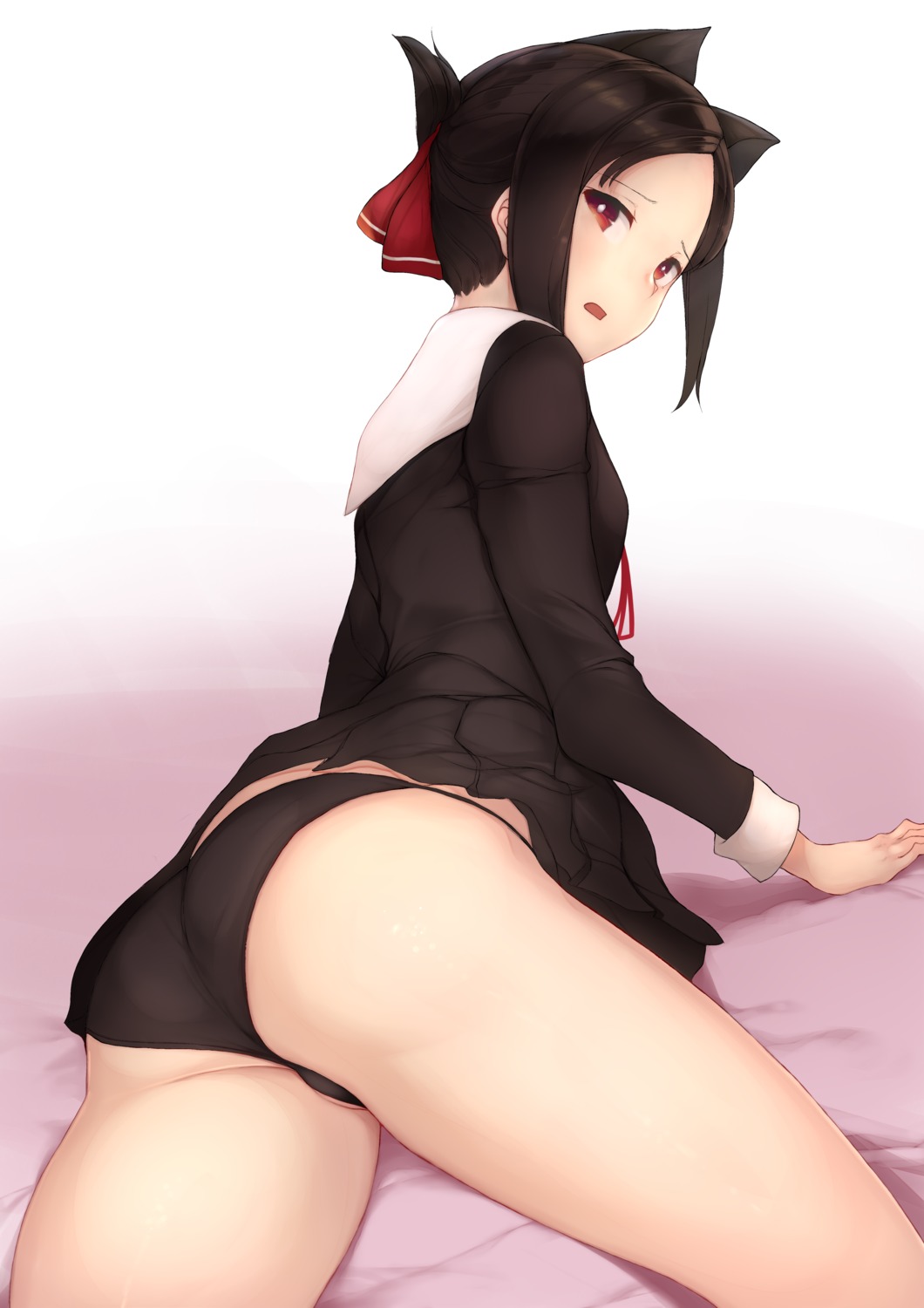 animal_ears ass kaguya-sama_wa_kokurasetai_~tensai-tachi_no_renai_zunousen~ kimoshi pantsu seifuku shinomiya_kaguya skirt_lift thong