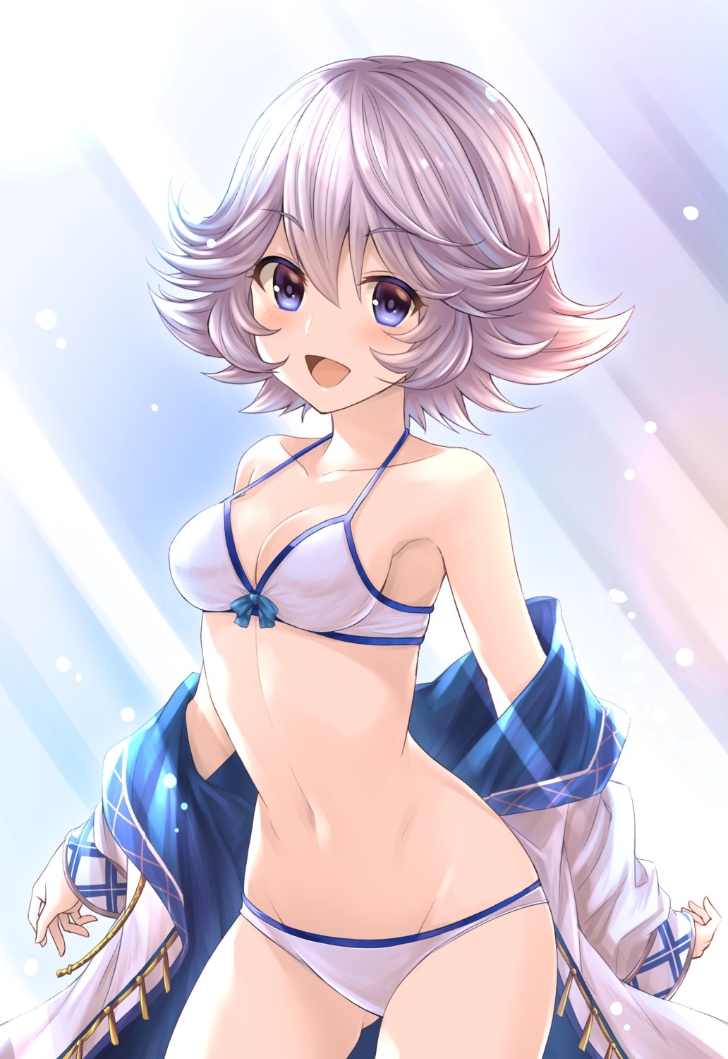 bikini cleavage farrah_(granblue_fantasy) granblue_fantasy open_shirt swimsuits tomo_(tmtm_mf_mf)