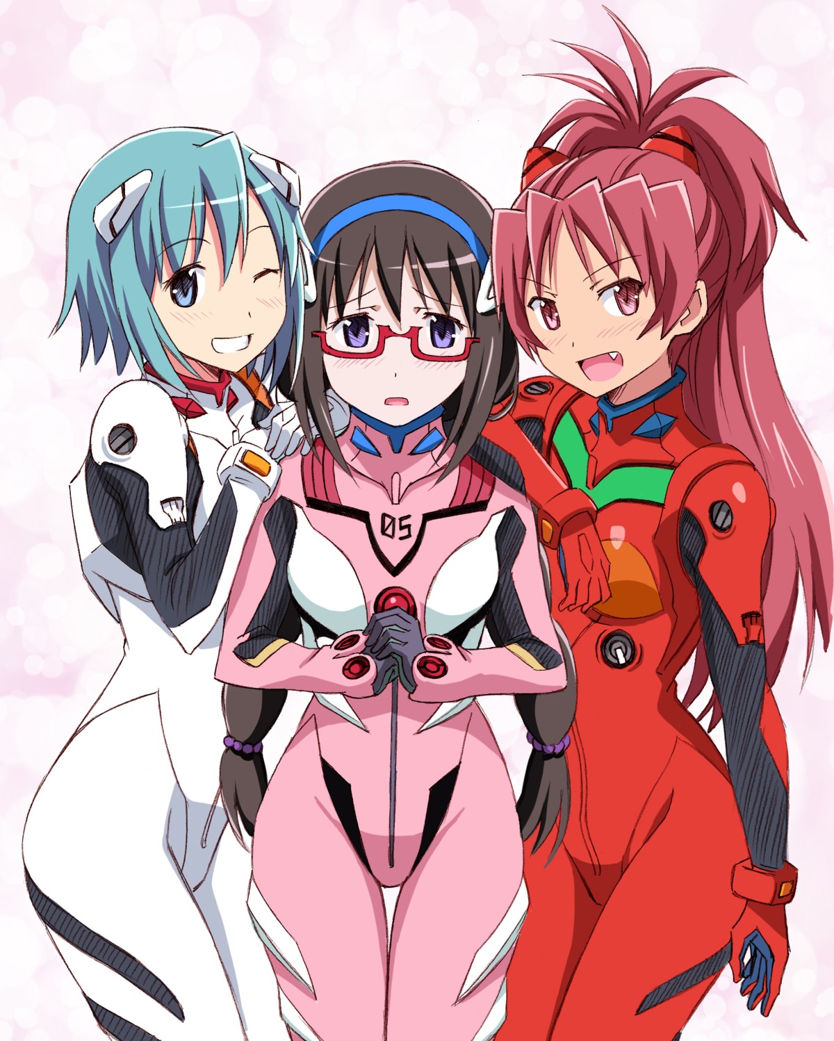 akemi_homura ayukko bodysuit cosplay mahou_shoujo_madoka_magica megane miki_sayaka neon_genesis_evangelion sakura_kyouko