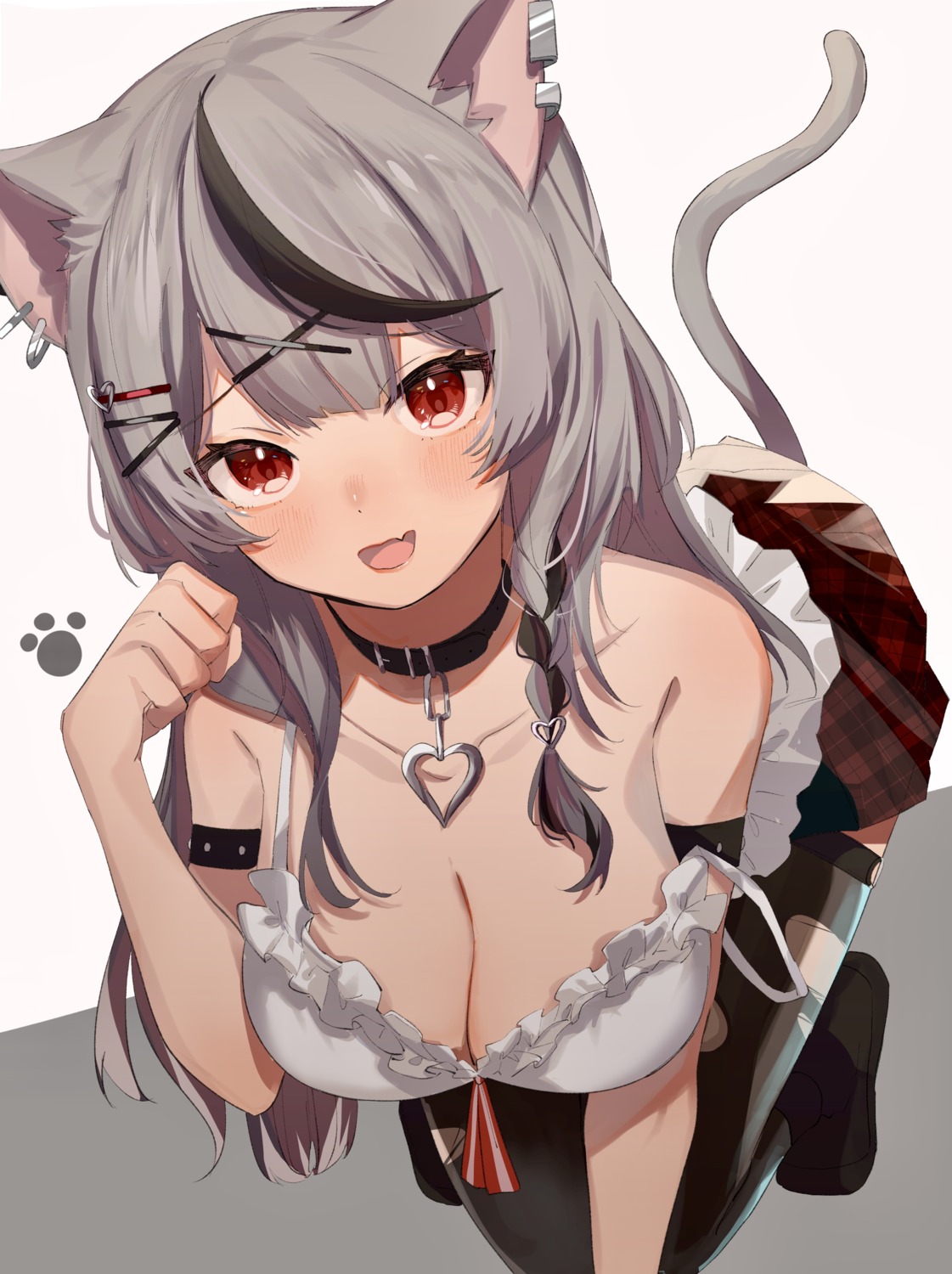 852_box animal_ears cleavage garter hololive nekomimi no_bra sakamata_chloe tail thighhighs torn_clothes