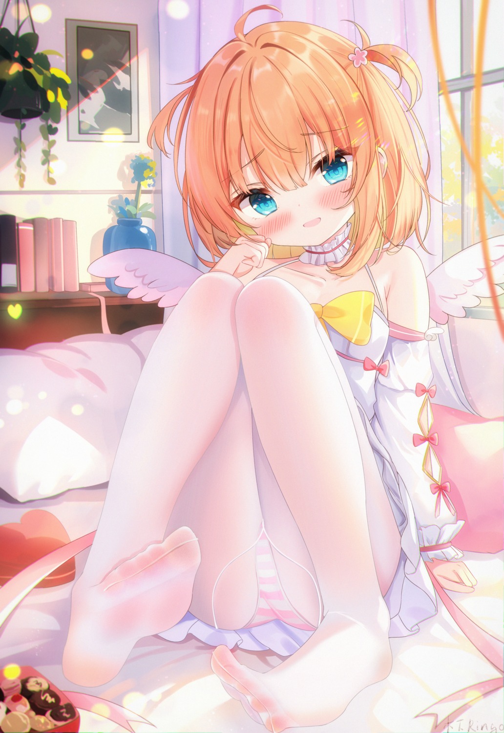 artist_revision dress feet kinoshita_ringo_(ryve5758) loli pantsu pantyhose shimapan skirt_lift wings