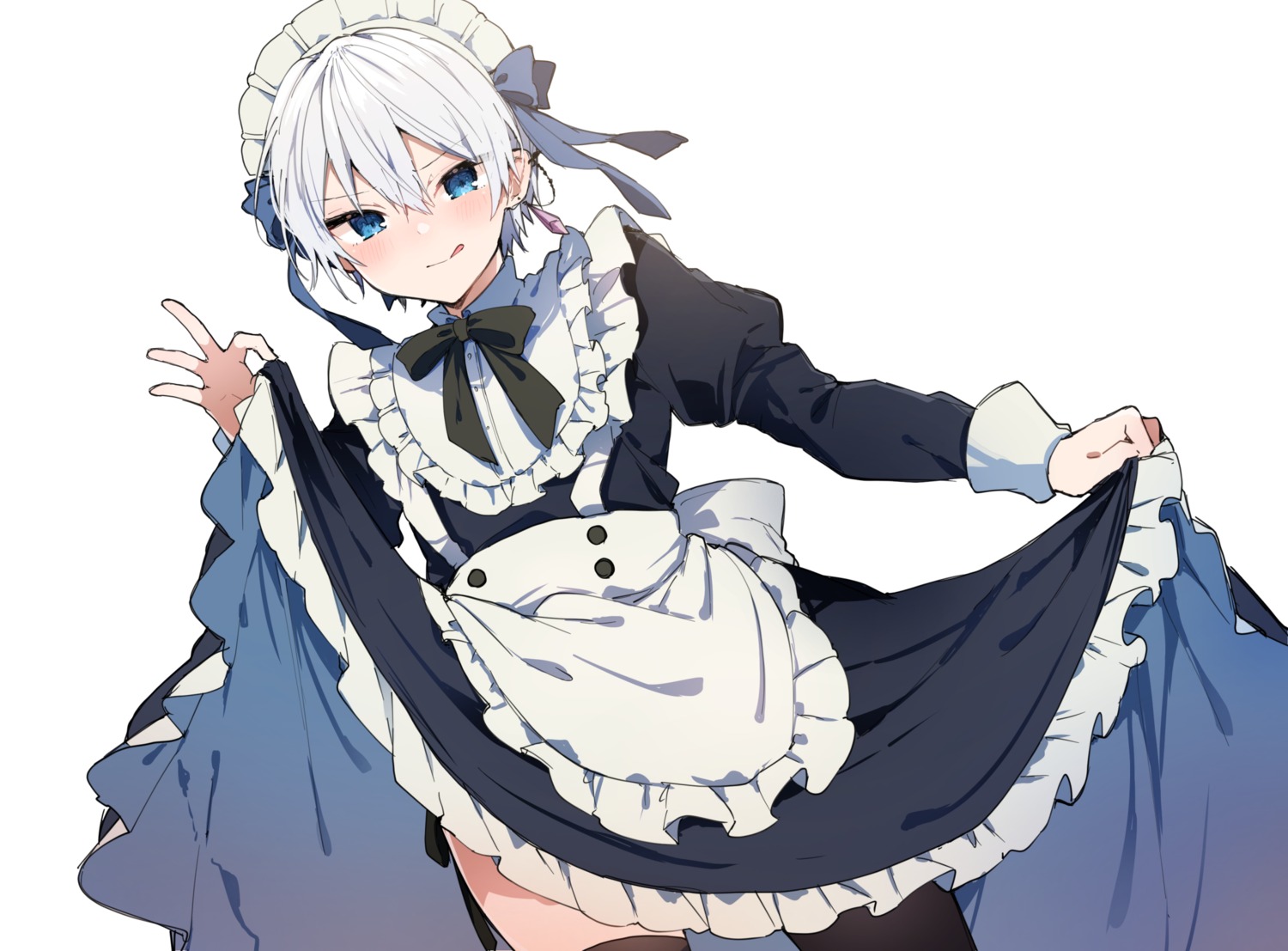 ikeuchi_tanuma maid pantsu skirt_lift string_panties thighhighs trap