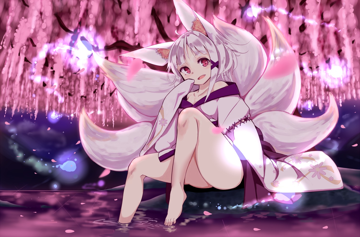 amacha animal_ears japanese_clothes kimono kitsune tail