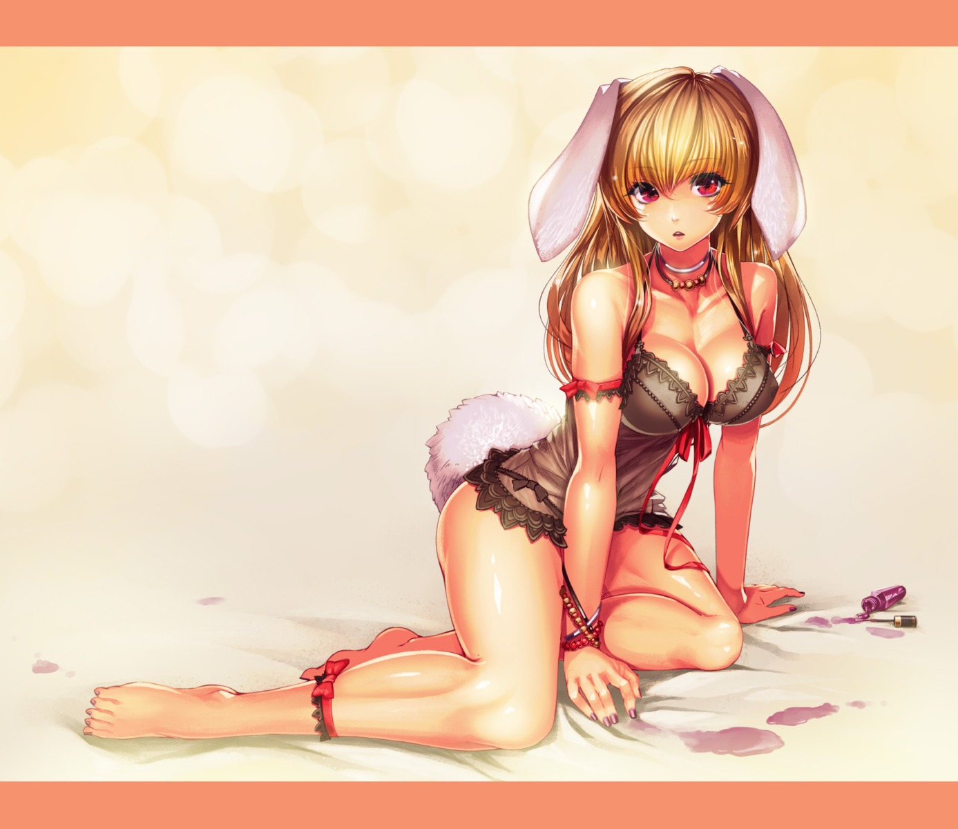 animal_ears bunny_ears cleavage lingerie pantsu see_through tail yanagiya_hajime