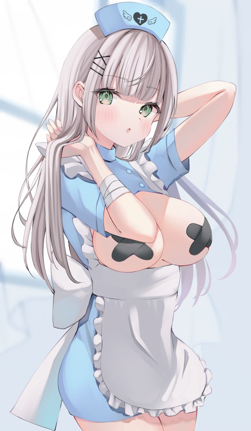 bandages bandaid breasts hololive no_bra nurse pasties rikotan shirogane_noel