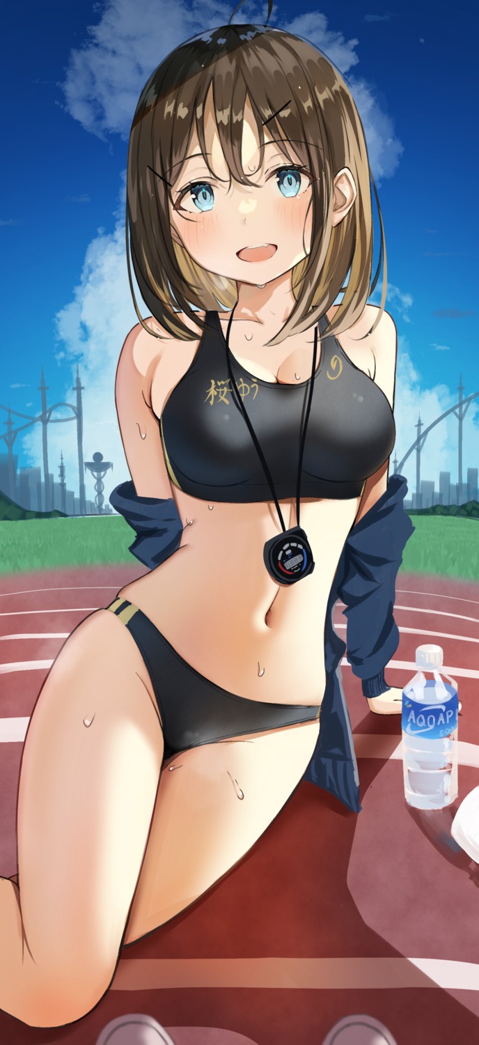 bra buruma cleavage gym_uniform open_shirt sakura_yuu_(hzjy8485) wet