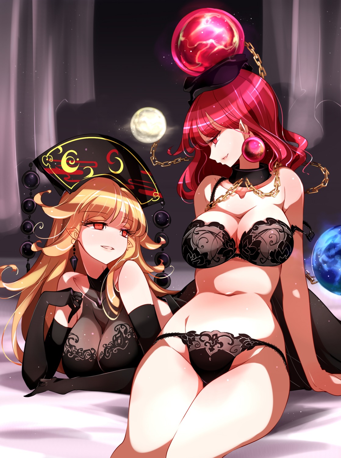 bra cleavage hecatia_lapislazuli junko pantsu pointy_ears raptor7 see_through touhou