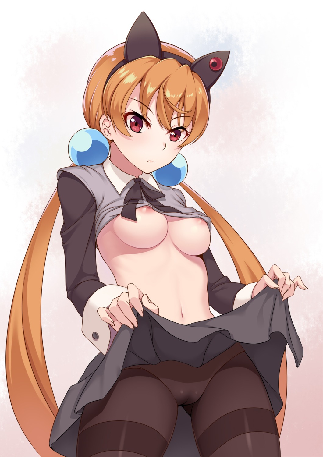 alisa_southerncross animal_ears breasts cameltoe keroro_gunsou nipples no_bra pantsu pantyhose shirt_lift skirt_lift