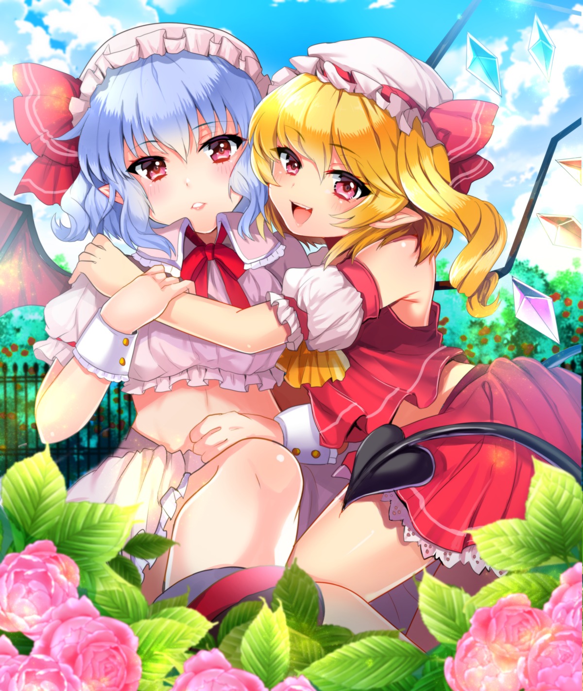 flandre_scarlet remilia_scarlet tail touhou uzura_(moimoi) wings