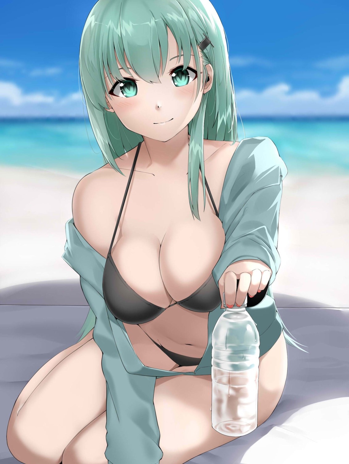 bikini cleavage kantai_collection open_shirt suzuharu_toufu suzuya_(kancolle) swimsuits