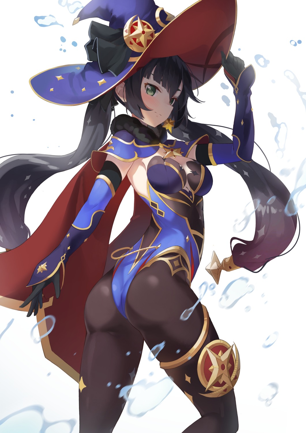 ass garter genshin_impact kimyo leotard mona_megistus no_bra pantyhose witch