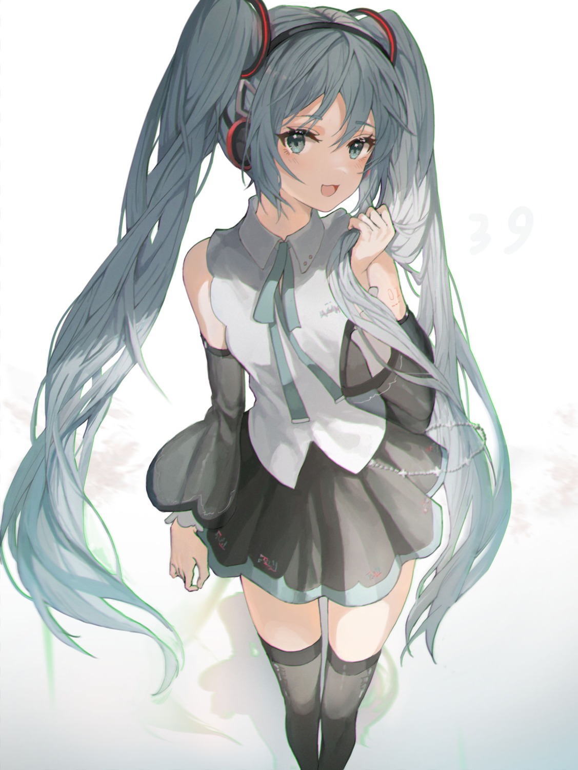 corpse_(pixiv) hatsune_miku headphones tattoo thighhighs vocaloid