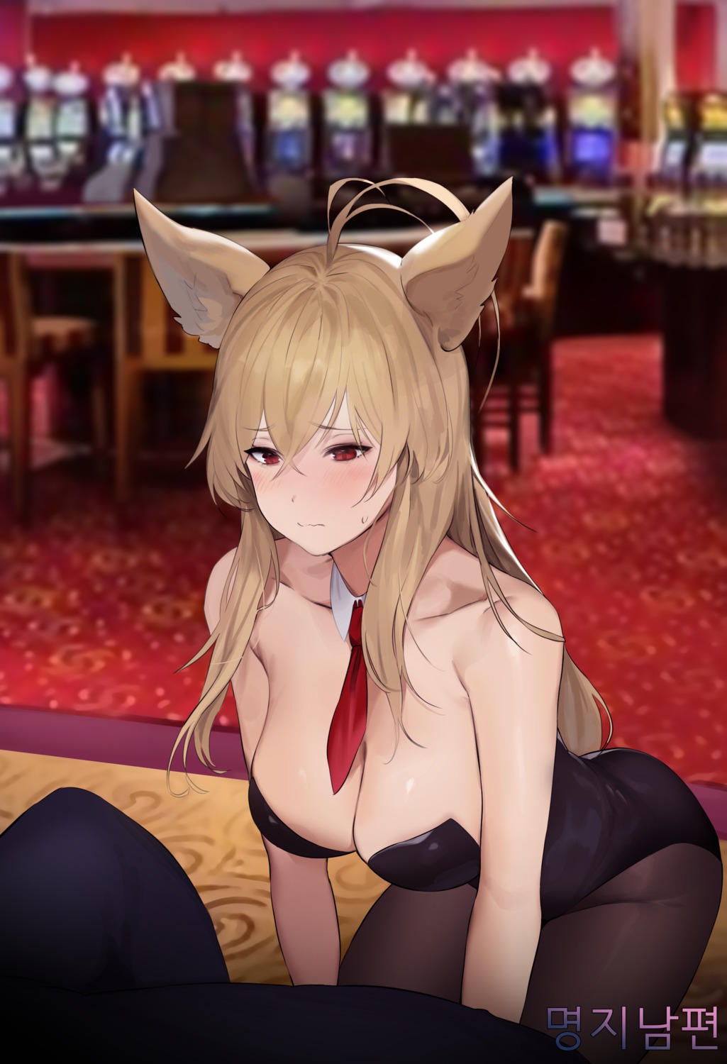 animal_ears bunny_girl dungeon_fighter ellin_meiji kitsune no_bra pantyhose uthy