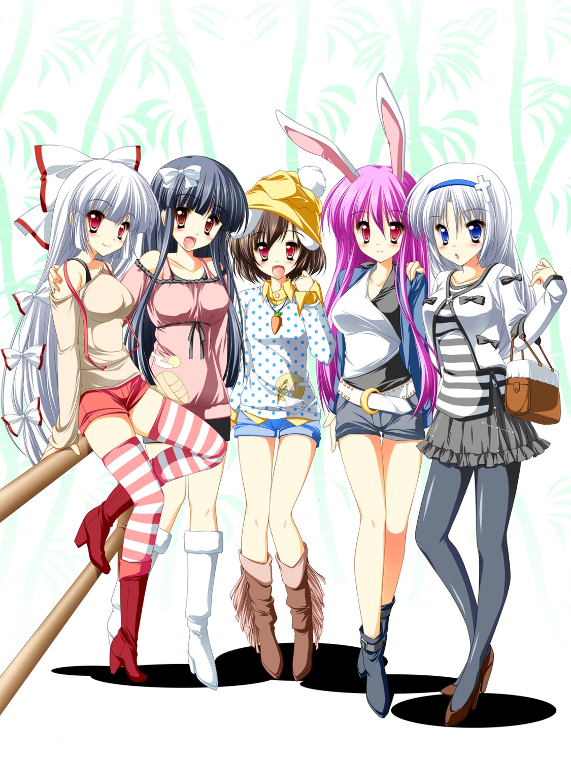 animal_ears bunny_ears fujiwara_no_mokou houraisan_kaguya inaba_tewi kamiya_tomoe pantyhose reisen_udongein_inaba thighhighs touhou yagokoro_eirin