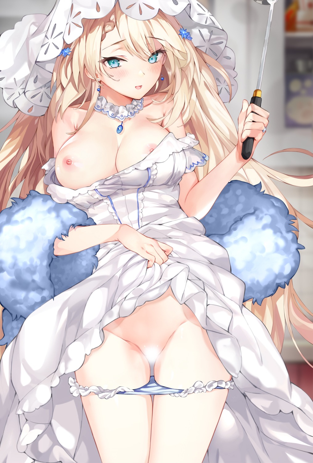 aimee_(emi) breasts censored dress g36_(girls_frontline) girls_frontline nipples no_bra pantsu panty_pull skirt_lift wedding_dress