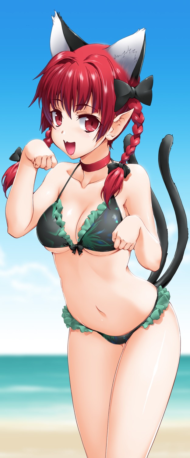 animal_ears bikini byeontae_jagga kaenbyou_rin nekomimi pointy_ears swimsuits tail touhou