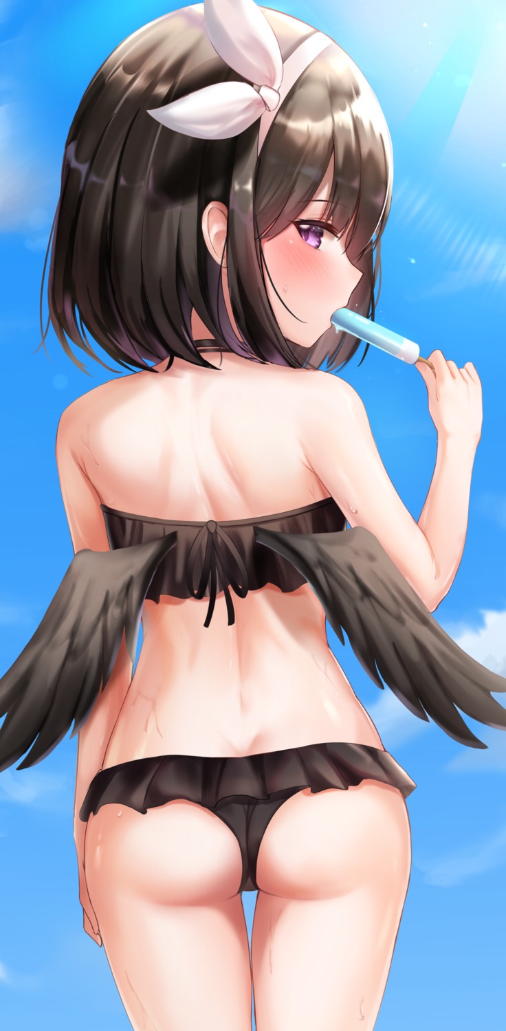 ass bikini blue_archive moshi_imo shizuyama_mashiro swimsuits thong wet wings