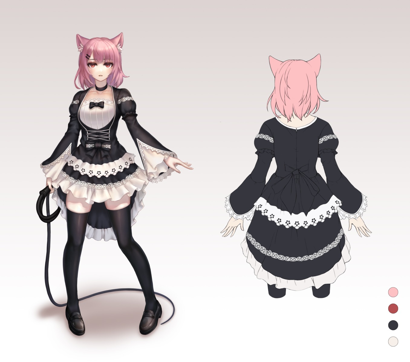 animal_ears character_design dress gothic_lolita kie_(wylee2212) lolita_fashion nekomimi thighhighs weapon