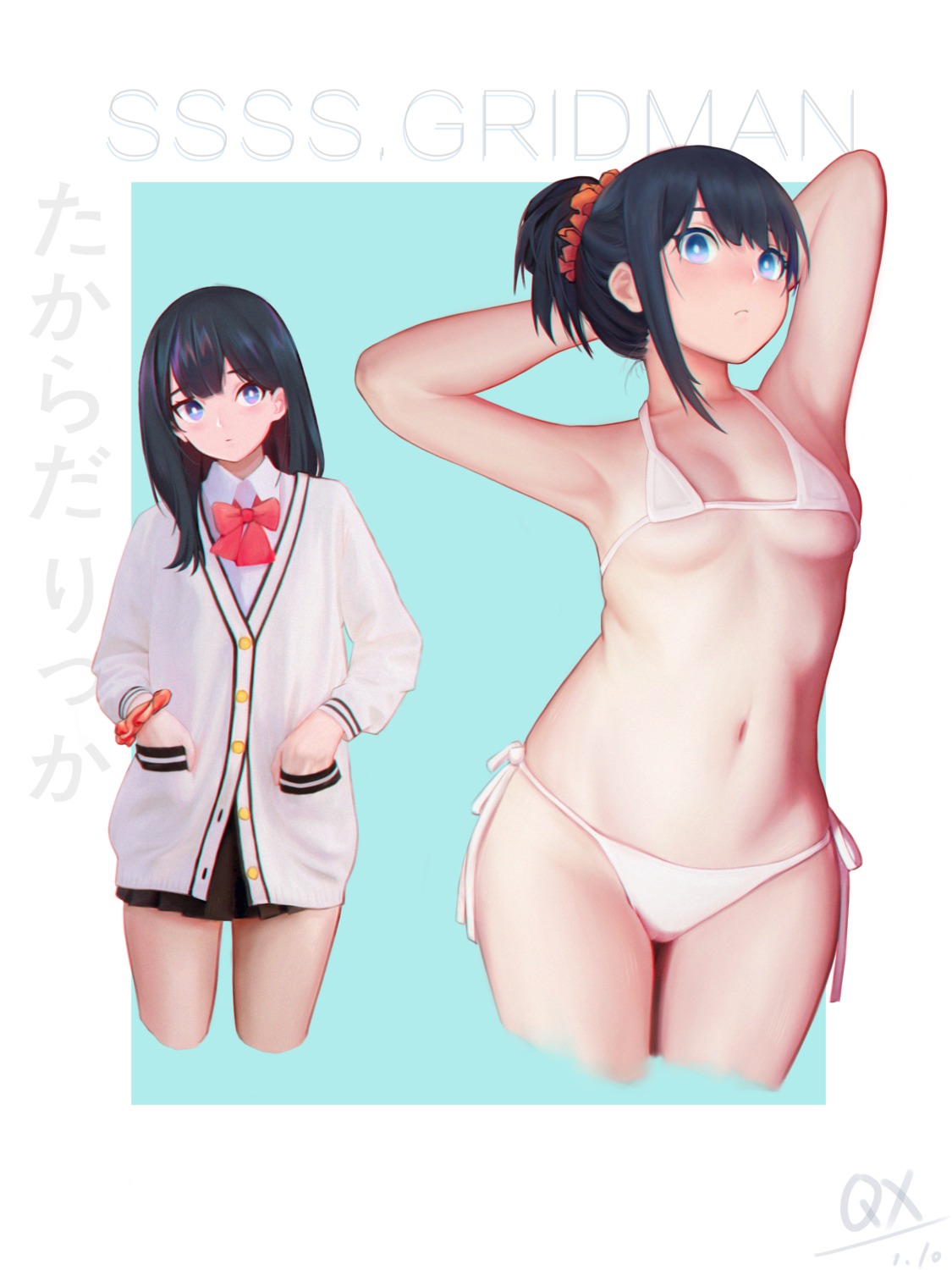 bikini qin_xin_(qx) seifuku ssss.gridman sweater swimsuits takarada_rikka