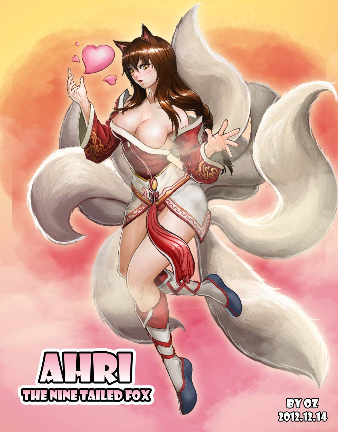 ahri animal_ears cleavage kitsune league_of_legends oz_(artist) pantsu tail