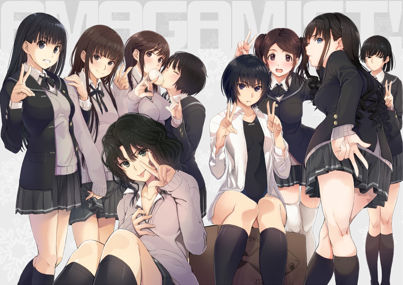 amagami ayatsuji_tsukasa morishima_haruka nakata_sae nanasaki_ai open_shirt sakurai_rihoko santa school_swimsuit seifuku swimsuits tachibana_miya tanamachi_kaoru