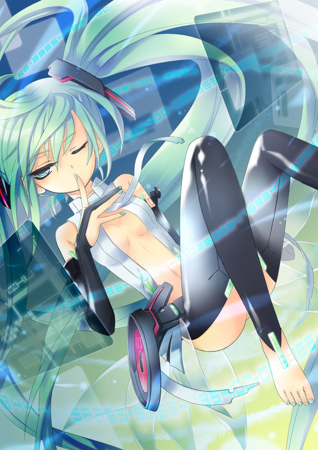 ass cleavage feet hatsune_miku miku_append no_bra nopan open_shirt vocaloid zenyu