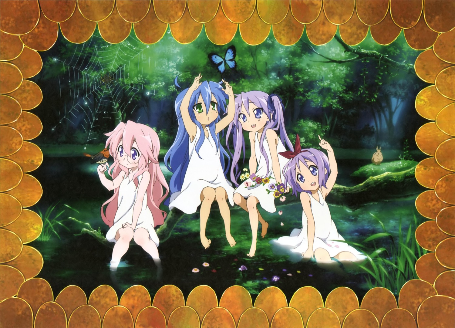 dress hiiragi_kagami hiiragi_tsukasa izumi_konata lucky_star takara_miyuki wet