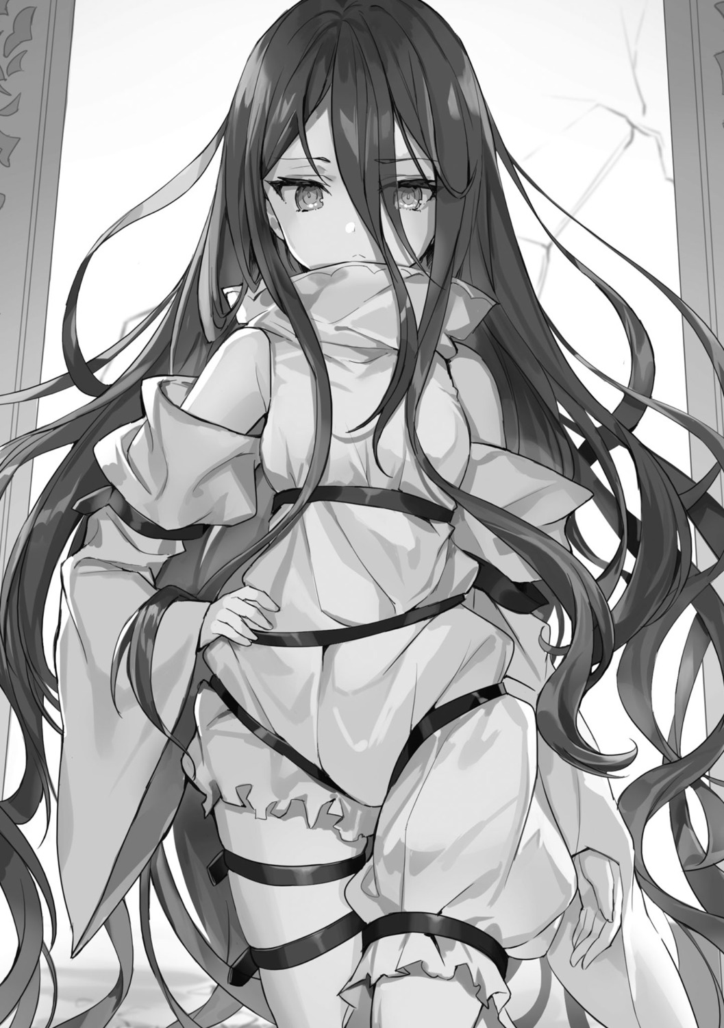 garter last_embryo momoko_(momopoco) mondaiji_tachi_ga_isekai_kara_kuru_sou_desu_yo? monochrome