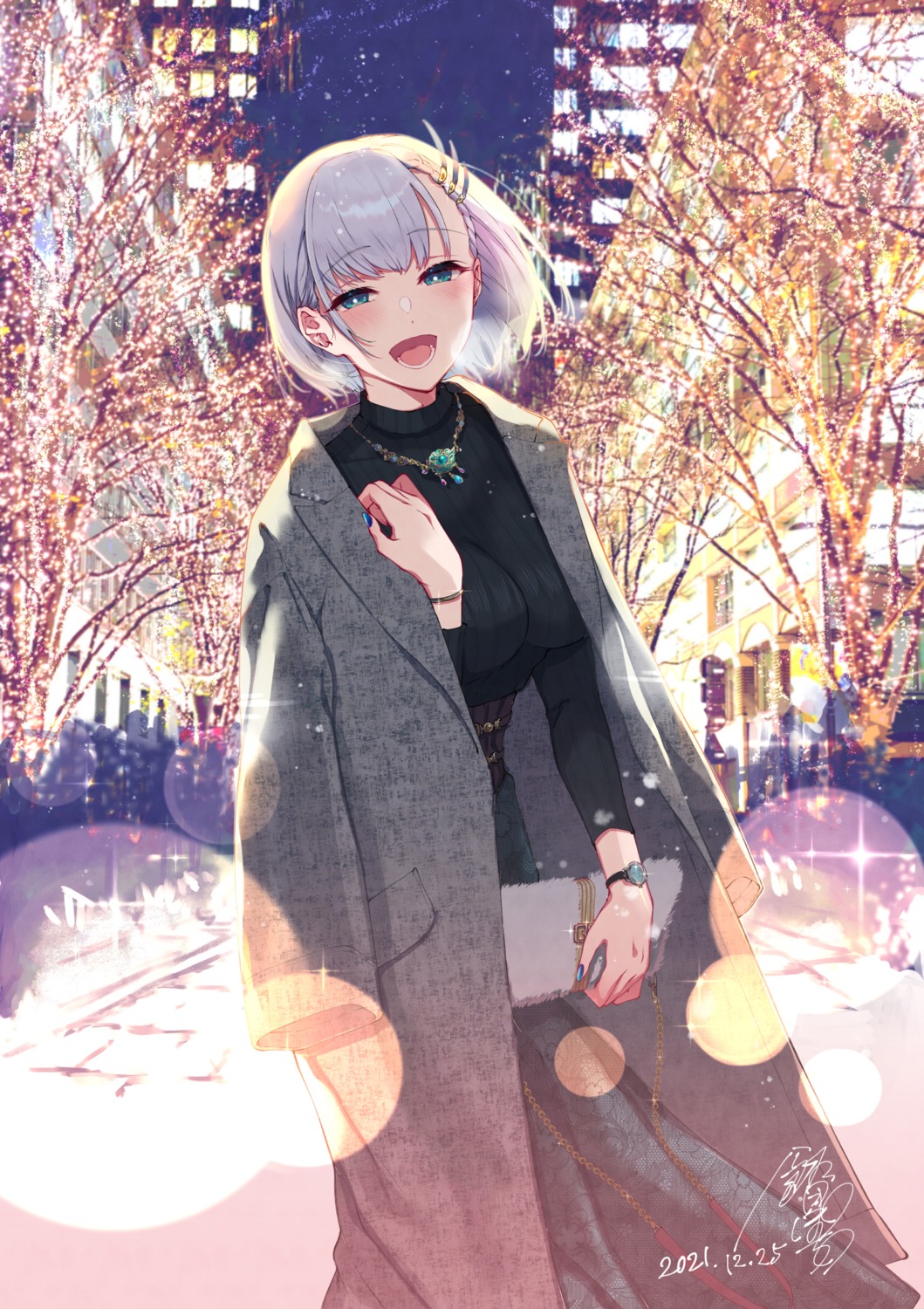 christmas hololive hololive_indonesia pavolia_reine pochi_(pochi-goya) sweater