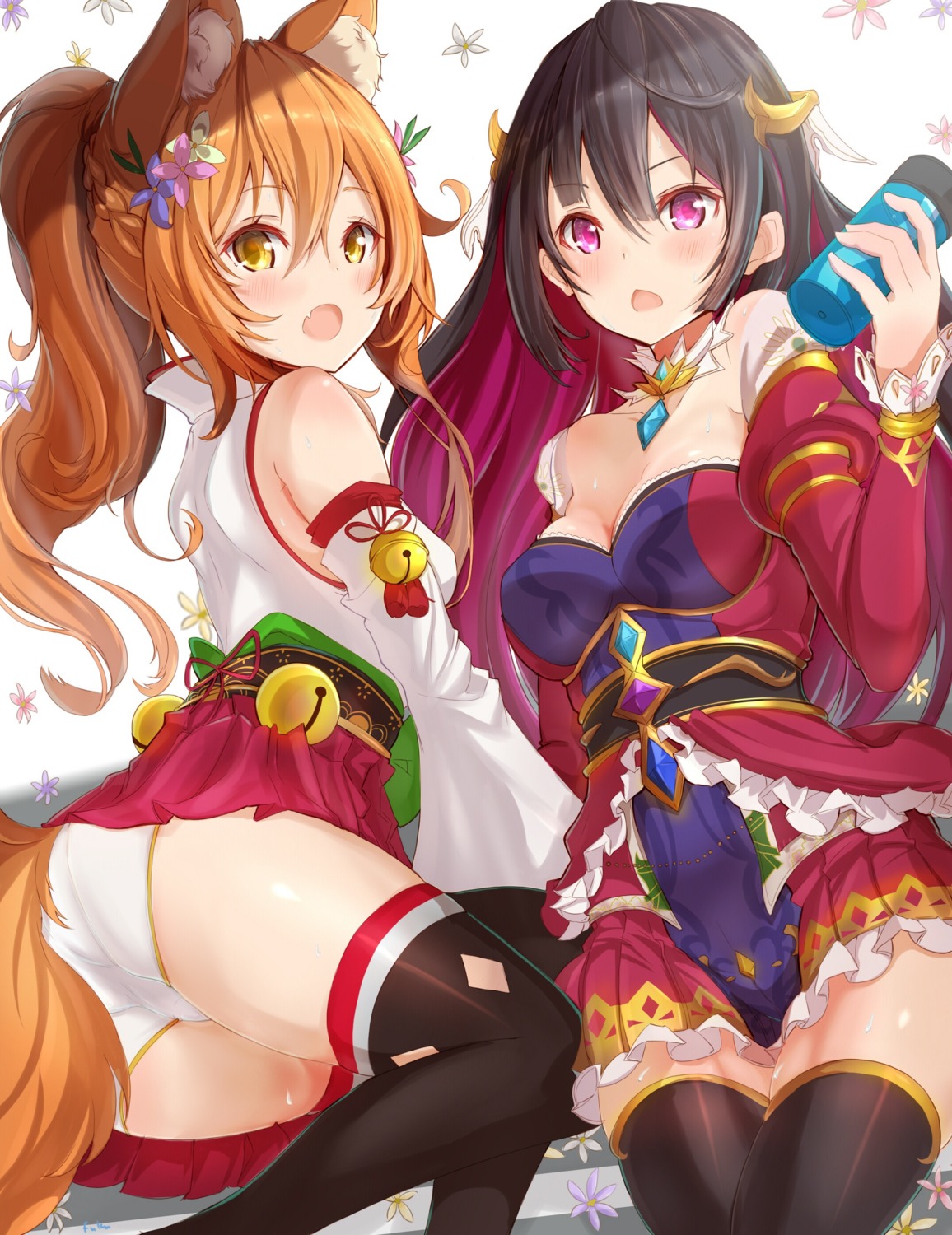 animal_ears ass cleavage fuku_kitsune japanese_clothes pantsu shironeko_project tail thighhighs