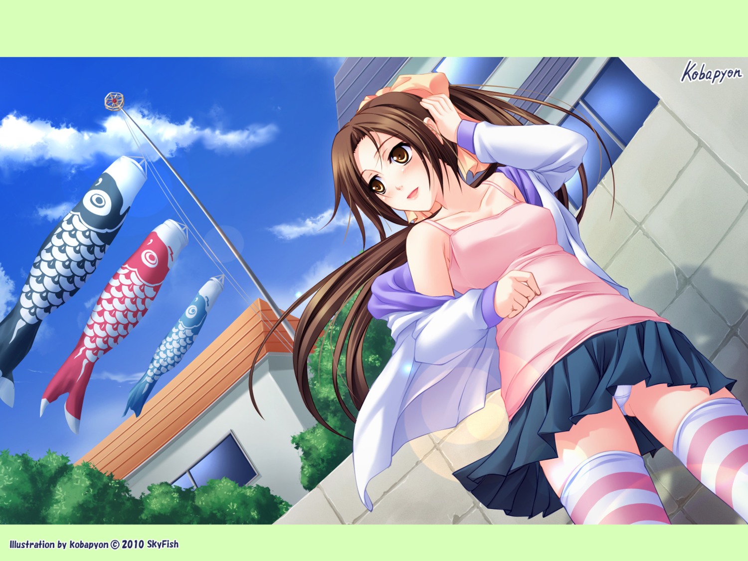 kobapyon pantsu skyfish thighhighs wallpaper