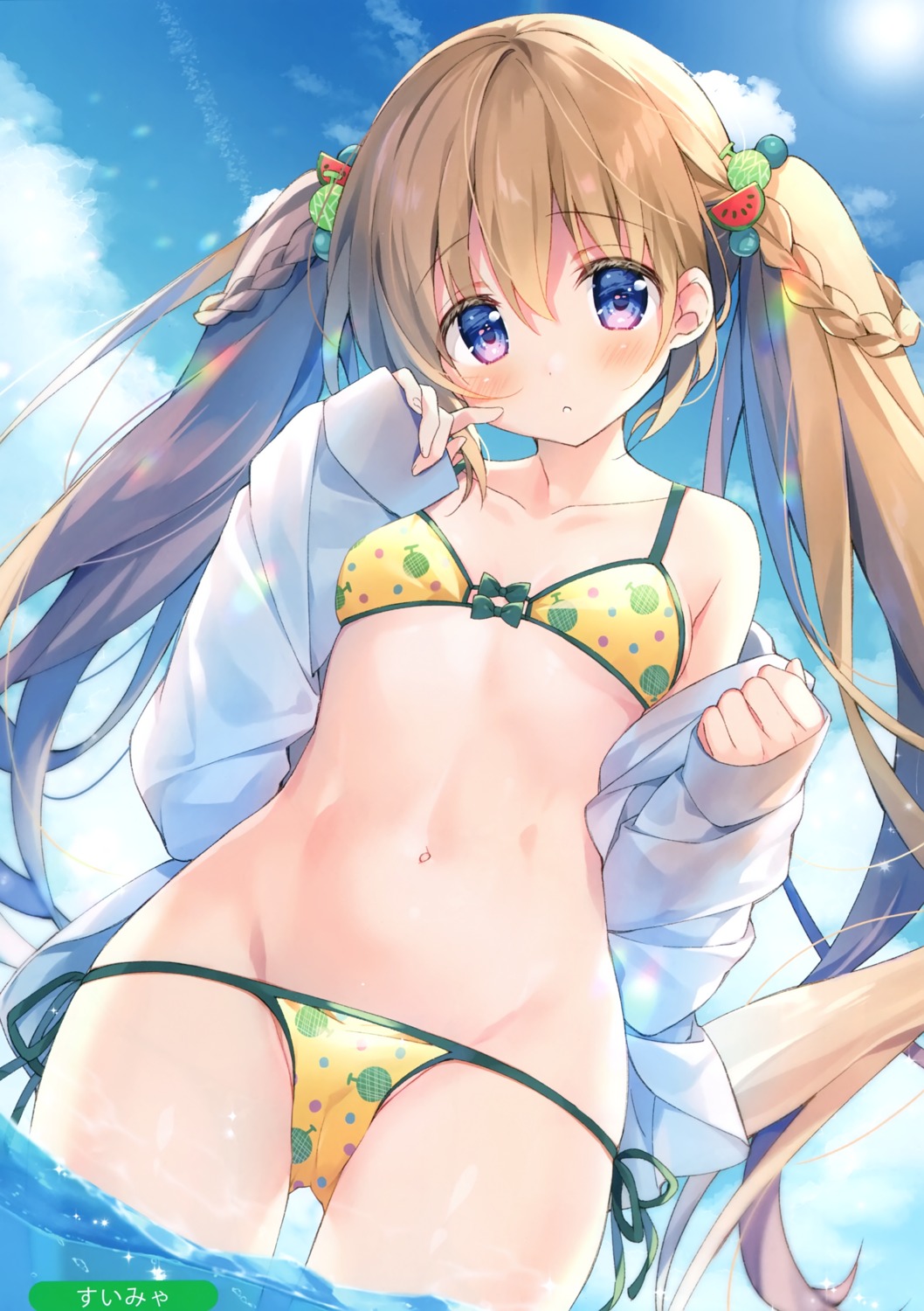 bikini cameltoe dress_shirt hakka loli melonbooks open_shirt suimya swimsuits wet