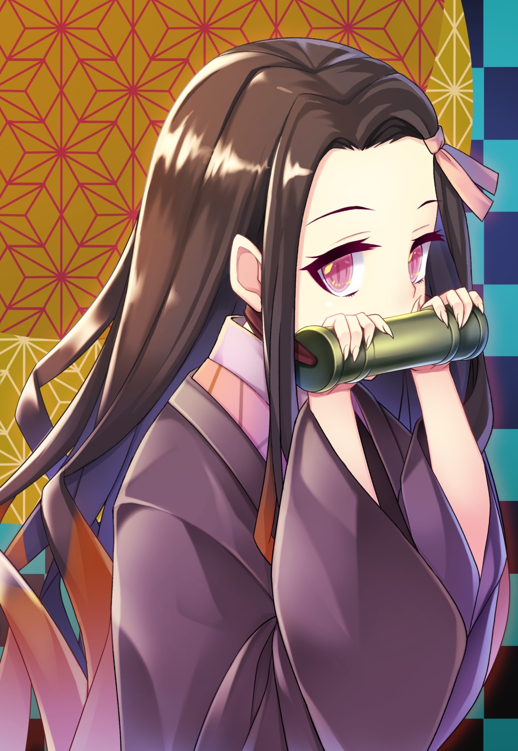 edamame_senpai kamado_nezuko kimetsu_no_yaiba kimono