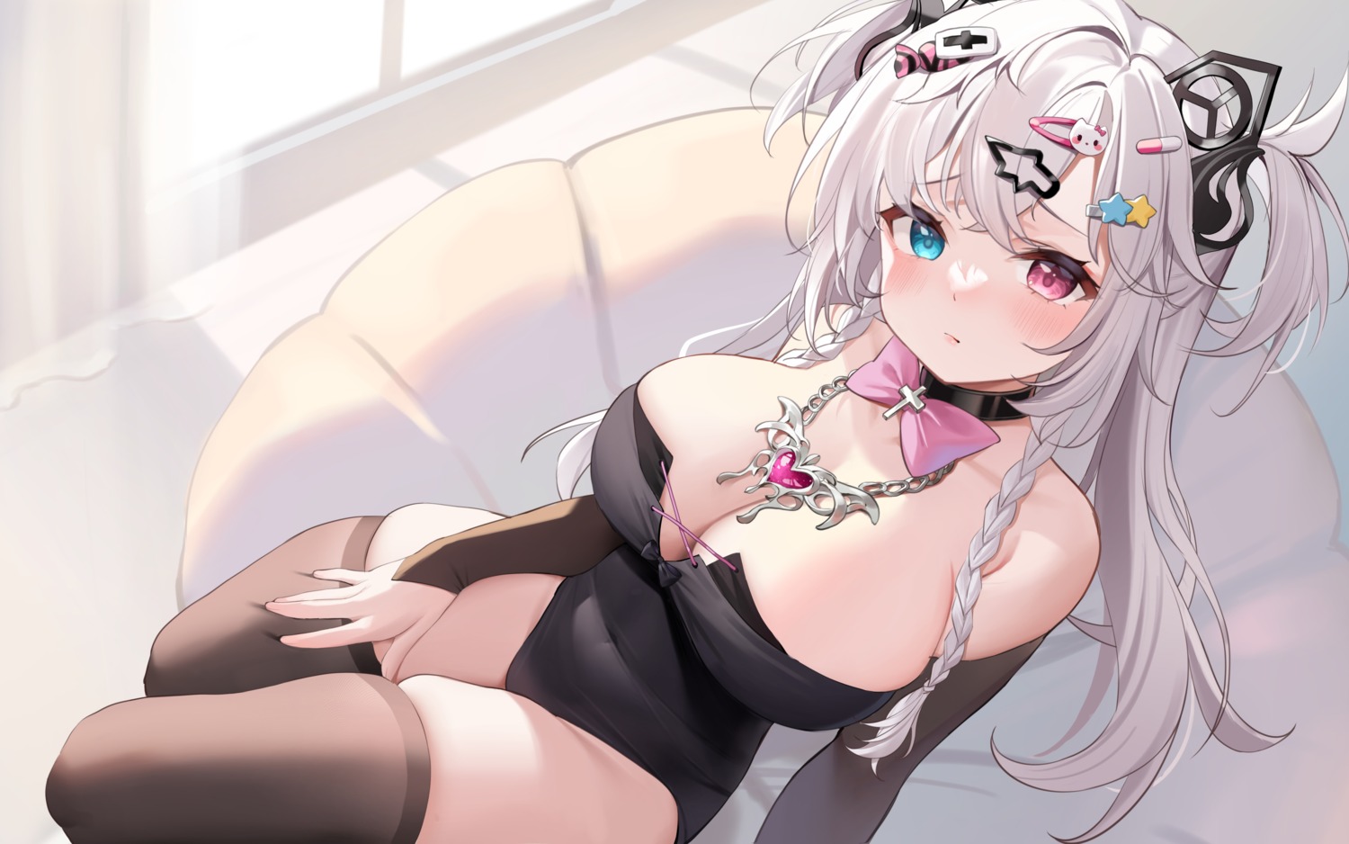 heterochromia leotard no_bra ruanruan_rakki thighhighs