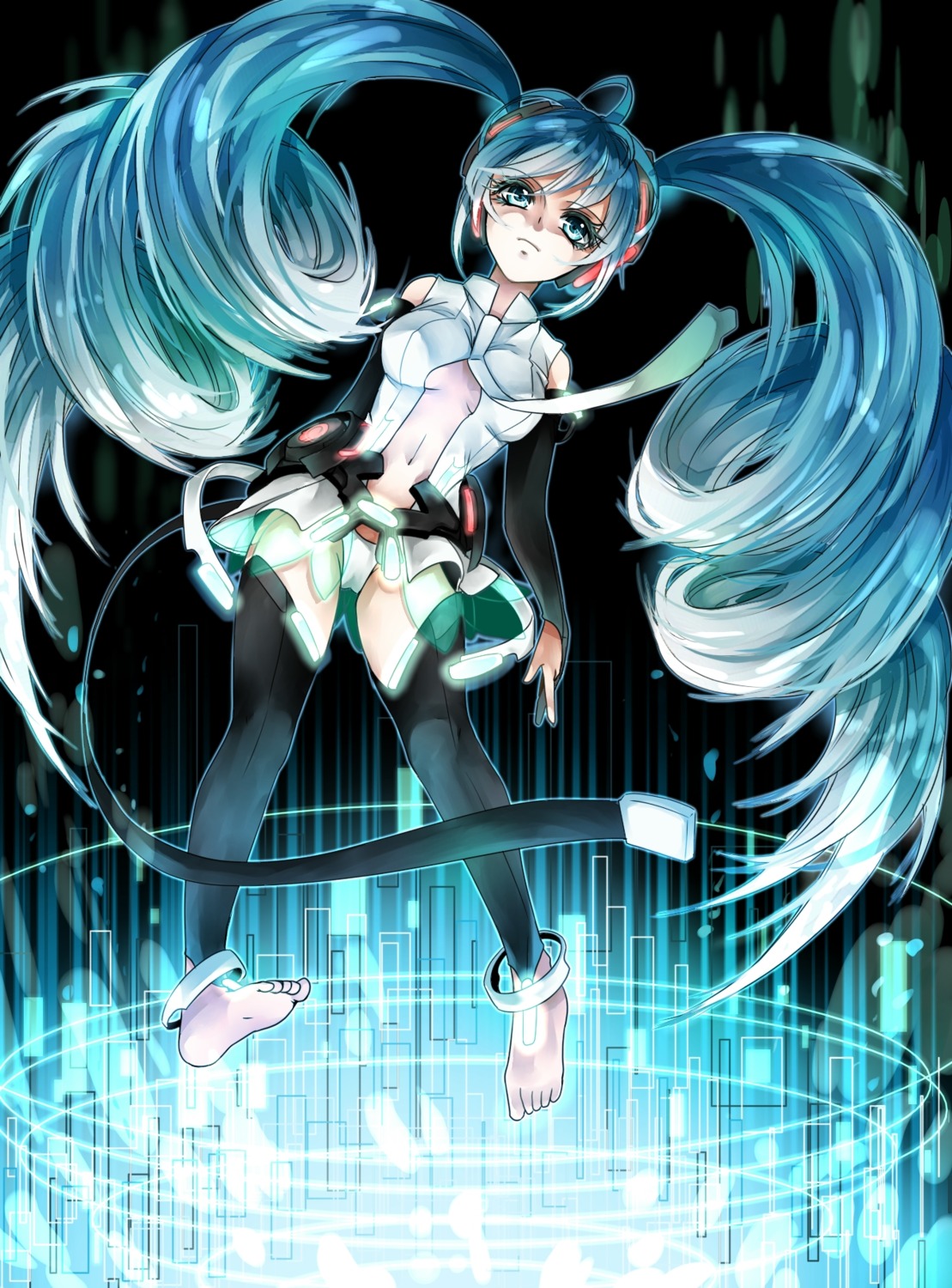 cleavage feet hatsune_miku headphones hona_(platinum_egg) miku_append no_bra pantsu thighhighs vocaloid vocaloid_append