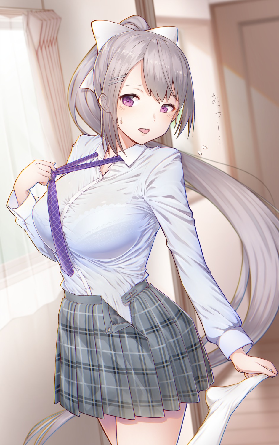 bra higuchi_kaede nijisanji see_through seifuku undressing urigarasu wardrobe_malfunction