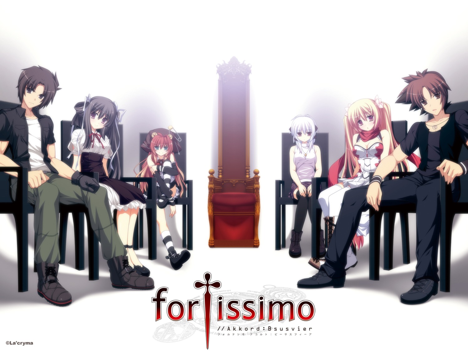 fortissimo//akkord:bsusvier kurobane_sayuki la'cryma ooba_kagerou sakura_(fortissimo) satomura_momiji seifuku suzushiro_nagisa thighhighs wallpaper