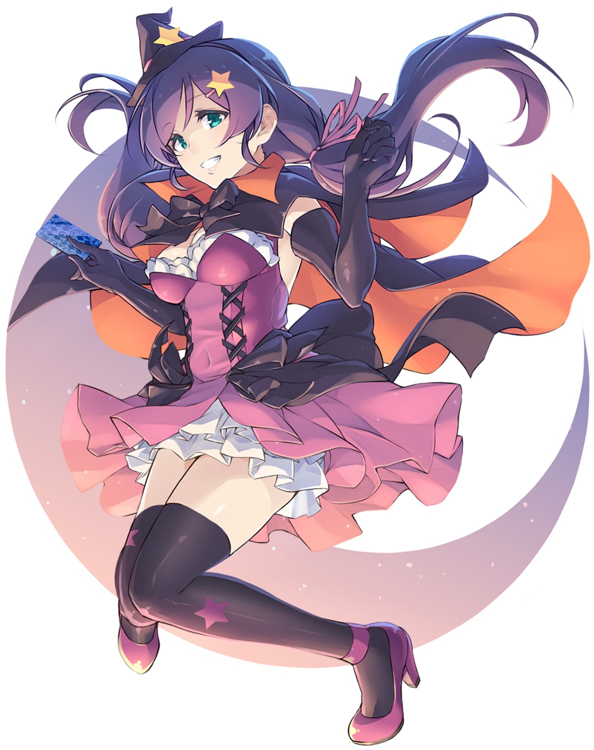 cleavage dress halloween heels love_live! no_bra thighhighs toujou_nozomi twosidegekilove witch