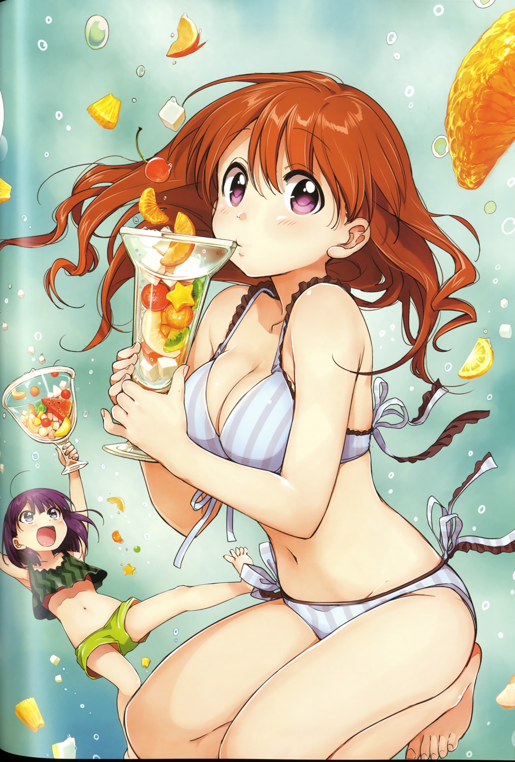 bikini binding_discoloration cleavage kawai_makoto koufuku_graffiti machiko_ryou morino_kirin swimsuits