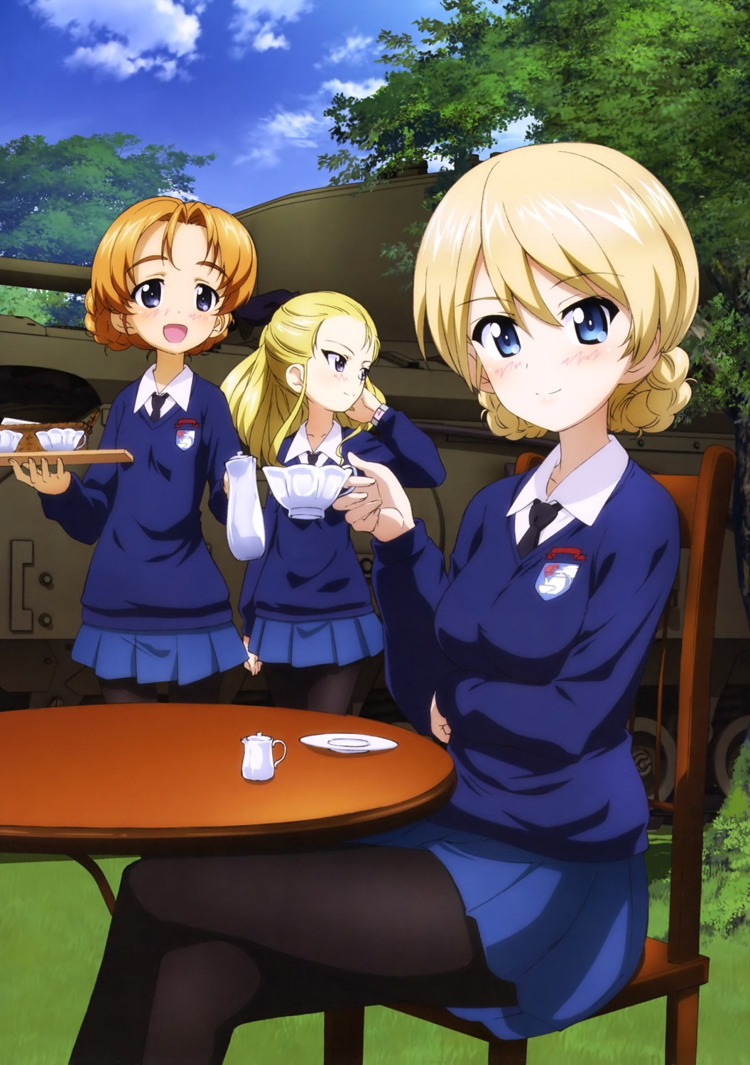 assam darjeeling girls_und_panzer orange_pekoe pantyhose seifuku sweater yoshida_nobuyoshi