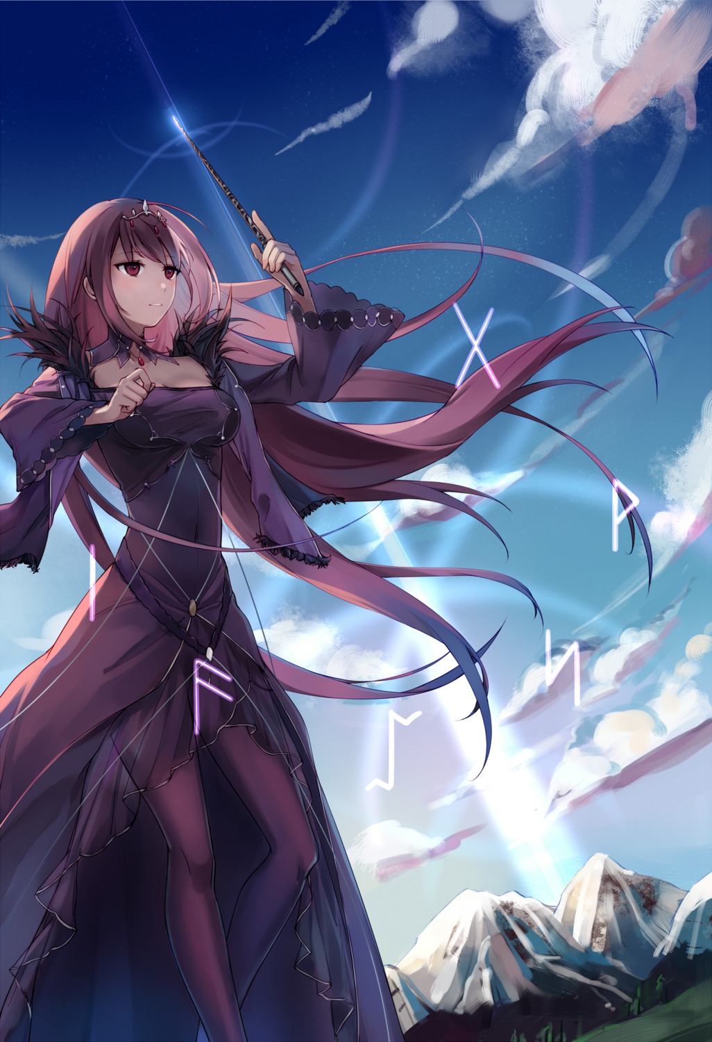 cleavage dress fate/grand_order pantyhose scathach_skadi weapon yorktown_cv-5