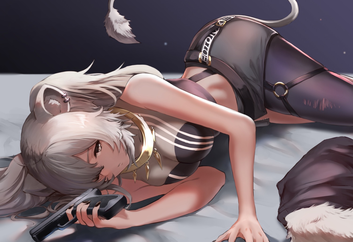 animal_ears garter gun hololive shishiro_botan tagme tail torn_clothes