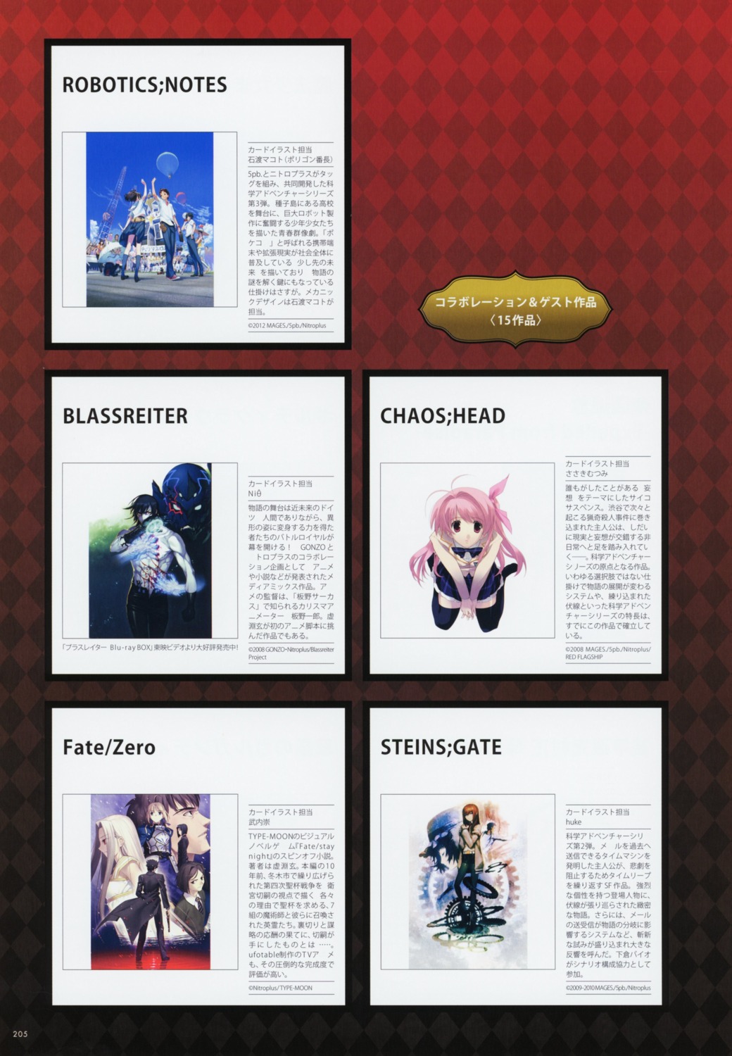 blassreiter chaos;head fate/stay_night fate/zero nitroplus robotics;notes steins;gate